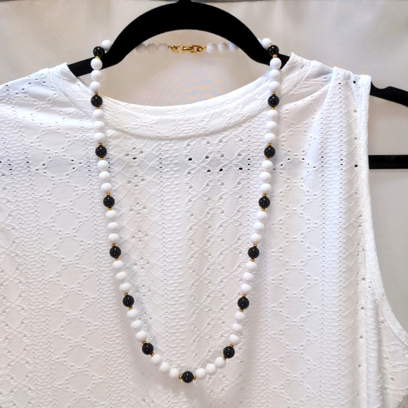 Napier Black and White Beaded Necklace with a Gold Accent - Picture 8 of 9